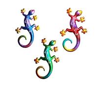 Décoration Murale Gecko en Fer, Lot de 3, Art Ajouré | Couleurs Peintes, Texture Claire, pour Porte et Extérieur, Forme Gécko, Style Magnifique