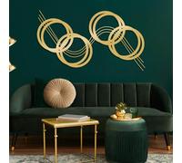 Décoration Murale géométrique Ronde en métal, Style Abstrait du Milieu du siècle, Sculpture Moderne pour Salon, Chambre, Couloir et escaliers, Cadeau Nature (doré, 90 x 51 cm)