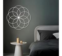 Décoration Murale géométrique sacrée « Graine de Vie » en métal, Mandala Moderne en métal représentant la Fleur de Vie, œuvre d'art Noire pour Salon, Chambre, Couloir et escalier, Inspi