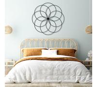 Décoration Murale géométrique sacrée « Graine de Vie » en métal, Mandala Moderne en métal représentant la Fleur de Vie, œuvre d'art Noire pour Salon, Chambre, Couloir et escalier, Inspi