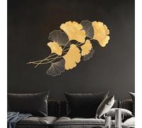 Décoration Murale Ginkgo 3D Métal Fond de Salon Feuilles Dorées Pour Maisons, Villas, Hôtels