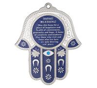 Décoration murale Hamsa rouge/bleu contre le mauvais œil amulette de protection pour la maison ou le travail porte-bonheur en anglais / bénédictions hébraïques (bleu/blanc avec œil, bénédiction anglaise)