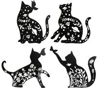 Décoration murale Home ESPRIT Noir Chat 37 x 1,3 x 48 cm (4 pièces)