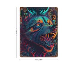 Décoration murale imperméable et résistante à l'eau, imprimée sur du papier peint « Loup Néon », idéale pour une chambre, un salon, un garage, un jardin ou un pub. Dimensions : 40 cm x 30 cm.