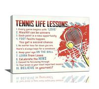 Décoration murale inspirante - Impression sur toile encadrée - Leçons de vie de tennis - Œuvre d'art sportive - Affiches encadrées pour salon, club, salle de jeux, chambre de garçon, salle de sport -