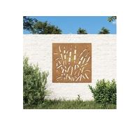 Décoration murale jardin 55x55 cm acier corten design d'herbe 824508