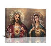 Décoration murale Jésus et Vierge Marie, Jésus Christ et Vierge Marie Décoration murale Chrétienne religieuse Impression sur toile Décoration murale 40,6 x 30,5 cm