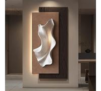 Décoration murale LED 3D avec lumière - Décoration murale moderne texturée en grès pour salon, grand tableau sans cadre avec fausse verdure et vase d'eau, alimentation secteur (marron, 140 x 70 cm / 5