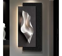 Décoration murale LED 3D avec lumière - Décoration murale moderne texturée en grès pour salon, grand tableau sans cadre avec fausse verdure et vase d'eau, alimentation secteur (Gris-b, 140 x 70 cm / 5