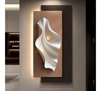 Décoration murale LED 3D avec lumière - Décoration murale moderne texturée en grès pour salon, grand tableau sans cadre avec fausse verdure et vase d'eau, alimentation secteur (Marron-b, 140 x 70 cm /