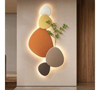 Décoration murale LED 3D avec lumière, grande décoration murale moderne en porcelaine cristal pour salon et chambre, tableau paysage contemporain avec bande LED douce respectueuse des yeux et plantes