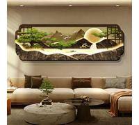 Décoration murale LED 3D avec télécommande, sculpture de paysage de pin à intensité variable, style chinois moderne pour salon, grand design horizontal (150,1 x 50 cm)