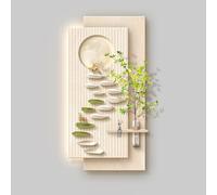 Décoration murale LED 3D en grès avec télécommande, beige, 4 x 80 | Fresque murale LED 3D moderne avec télécommande et alimentation secteur, panneau décoratif en grès ajoutant un éclairage d'