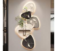 Décoration murale LED 3D lumineuse, style grès moderne texturé avec carpes koï et fausse verdure, grande décoration murale rétroéclairée pour salon, chambre, entrée (Gris, 140 x 70 cm / 55,1 x 27,5 po