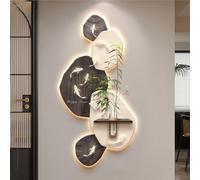 Décoration murale LED 3D sans cadre en grès, sculpture murale relief rétroéclairée avec vase et végétal artificiel, branchement électrique, pour salon, entrée.(ClrD,50 x 100 cm/19.7 x 39.4 in)