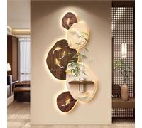 Décoration murale LED 3D sans cadre en grès, sculpture murale relief rétroéclairée avec vase et végétal artificiel, branchement électrique, pour salon, entrée.(ClrC,60 x 120 cm/23.6 x 47.2 in)
