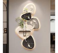 Décoration murale LED 3D sans cadre en grès, sculpture murale relief rétroéclairée avec vase et végétal artificiel, branchement électrique, pour salon, entrée.(ClrB,60 x 120 cm/23.6 x 47.2 in)