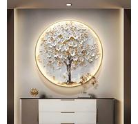 Décoration murale LED Arbre de Vie, sculptures murales avec éclairage LED, œuvre d'art ronde moderne et luxueuse, télécommande incluse, lampe murale pour entrée, couloir ou hall(C,40 * 40cm)