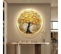 Décoration murale LED Arbre de Vie, sculptures murales avec éclairage LED, œuvre d'art ronde moderne et luxueuse, télécommande incluse, lampe murale pour entrée, couloir ou hall(D,40 * 40cm)