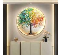 Décoration murale LED Arbre de Vie, sculptures murales avec éclairage LED, œuvre d'art ronde moderne et luxueuse, télécommande incluse, lampe murale pour entrée, couloir ou hall(A,40 * 40cm)