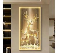 Décoration Murale LED Cerf 3D de Luxe, Art Mural Vertical en Porcelaine Cristal avec Télécommande, Applique Murale LED Facile à Installer pour Décoration Intérieure(A,60*120cm/23.62*47.24in)