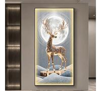 Décoration Murale LED Cerf 3D de Luxe, Art Mural Vertical en Porcelaine Cristal avec Télécommande, Applique Murale LED Facile à Installer pour Décoration Intérieure(E,60*120cm/23.62*47.24in)