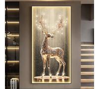 Décoration Murale LED Cerf 3D de Luxe, Art Mural Vertical en Porcelaine Cristal avec Télécommande, Applique Murale LED Facile à Installer pour Décoration Intérieure(D,60*120cm/23.62*47.24in)