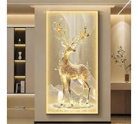 Décoration Murale LED Cerf 3D de Luxe, Art Mural Vertical en Porcelaine Cristal avec Télécommande, Applique Murale LED Facile à Installer pour Décoration Intérieure(C,60*120cm/23.62*47.24in)