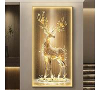 Décoration Murale LED Cerf 3D de Luxe, Art Mural Vertical en Porcelaine Cristal avec Télécommande, Applique Murale LED Facile à Installer pour Décoration Intérieure(B,50*100cm/19.69*39.37in)
