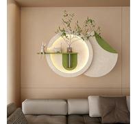 Décoration Murale LED Effet Grès, Tableau Mural 3D Lumineux Avec Télécommande, Plantes Vertes Artificielles Et Vase En Verre, Sculpture Murale 3D Pour Salon Ou Chambre(Green,105 * 60cm)