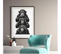 Décoration murale Les Trois Singes la Sagesse,noir et blanc,affiche «Ne rien voir,ne rien entendre, ne rien dire»40x60cm sans cadre