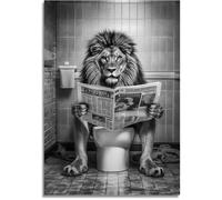 Décoration murale lion amusante Poster- Décoration murale lion sur toilettes Affiche - 50X70CM - Art mural de lion - sans cadre