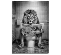 Décoration murale lion amusante - Décoration murale lion sur toilettes - Grand format 28 x 35,6 cm - Art mural de lion - Décoration murale de lion sur les toilettes - Portrait de tête de lion noir et