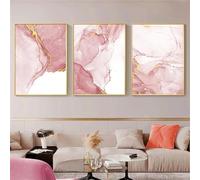 Décoration Murale, Lot de 3 Tableaux Peinture Toile Abstraite en Marbre Tableau Mural de Luxe Rose Doré Affiche et Impression Décoration D'Intérieur Moderne Salon Cuisine Bureau/30*50Cm (Sans Cadre)