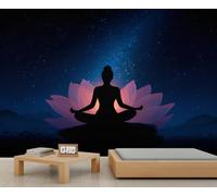 Décoration murale Lotus Méditation - Silhouette de yoga sous un ciel nocturne zen pour chambre, salon ou spa - Décoration spirituelle et apaisante pour la pleine 250x195cm (Non autocollant)