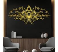 Décoration Murale Lotus Noir en Métal, Art Zen en Métal, Sculpture Moderne Lotus pour Salon, Chambre, Couloir et Escalier (Or 41" x 20" / 105 x 50 cm)