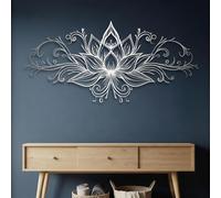 Décoration Murale Lotus Noir en Métal, Art Zen en Métal, Sculpture Moderne Lotus pour Salon, Chambre, Couloir et Escalier (Argent 175 x 83 cm)