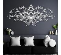 Décoration Murale Lotus Noir en Métal, Art Zen en Métal, Sculpture Moderne Lotus pour Salon, Chambre, Couloir et Escalier (Blanc 135 x 64 cm)