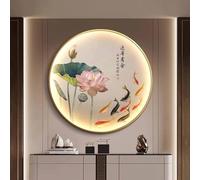 Décoration murale lumineuse à LED - Œuvre d'art « Poissons et Lotus » - Fresque murale moderne à suspendre - Sculpture-tableau avec télécommande - Idéal pour salon(A,60 * 60CM)