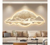 Décoration Murale Lumineuse LED, Fresque Murale 3D Avec Lumière, Tableau Décoratif Arbre De La Fortune, Sculptures Murales Paysagères Créatives Pour Entrée, Couloir Ou Salon(B,120 * 50cm)