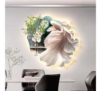 Décoration Murale Lumineuse LED, Lampe Décorative En Grès, Tableau Décoratif De Plantes Vertes Hydroponiques, Sculptures Murales De Poissons Créatives Pour Salon, Chambre(A,90cm)