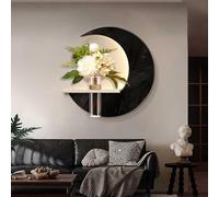 Décoration Murale Lune 3D Lumineuse, Sculptures Murales LED Avec Vase En Verre Et Plante Verte Artificielle, Tableau-sculpture Murale Sans Cadre En Grès Pour Entrée, Bureau(B,30cm)