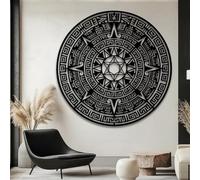 Décoration Murale Mandala en métal Noir, Style Fusion aztèque-Grec, Sculpture Solaire Moderne pour Salon, Chambre, Couloir et escalier (Noir 99 x 99 cm)