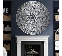 Décoration Murale Mandala Noir en métal, Style Fusion aztèque-Grec, Sculpture Solaire Moderne pour Salon, Chambre, Couloir et escalier (argenté 61 x 61 cm)