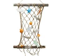 Décoration murale maritime filet de pêche avec coquillages, étoiles de mer & bois flotté, look naturel 38x50cm