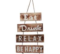 Décoration murale maritime panneau en bois "Eat Drink Relax Be Happy" Nature Blanc Vintage Shabby Chic 38×54cm