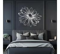 Décoration Murale Minimaliste en métal représentant Une Marguerite Abstraite, idéale pour Une Chambre, Un Salon ou Une entrée (Argent, 60 x 52 cm)