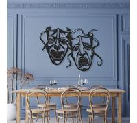 Décoration Murale Minimaliste et Abstraite en métal Haut de Gamme, Masques de comédie et de tragédie, Panneau de Visages dramatiques, Masque de théâtre Visage Joyeux et Triste, Œuvre d'art Moderne, S