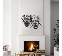 Décoration Murale Minimaliste et Abstraite en métal Haut de Gamme, Masques de comédie et de tragédie, Panneau de Visages dramatiques, Masque de théâtre Visage Joyeux et Triste, Œuvre d'art Moderne, S