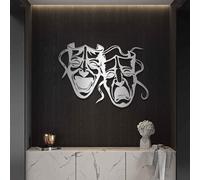 Décoration Murale Minimaliste et Abstraite en métal Haut de Gamme, Masques de comédie et de tragédie, Panneau de Visages dramatiques, Masque de théâtre Visage Joyeux et Triste, Œuvre d'art Moderne, S